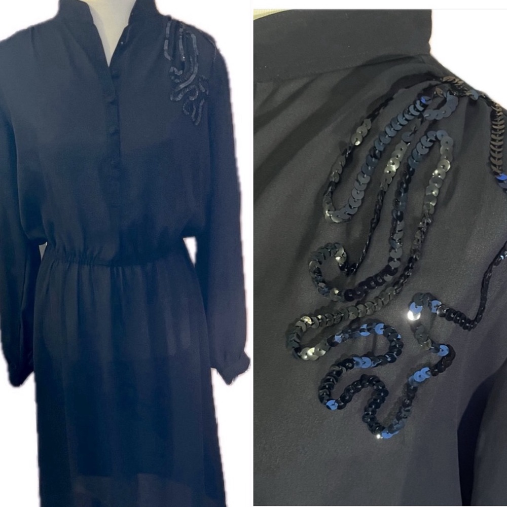 Vintage black button sequined bodice dress